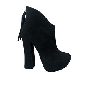 Steve Madden Gavvin Black Suede Platform Ankle Booties Tassel Block Heels 6.5